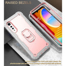 For LG Velvet PC + Rubber 3-layers Shockproof Protective Case with Rotating Holder(Grey White + Rose Gold)