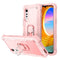 For LG Velvet PC + Rubber 3-layers Shockproof Protective Case with Rotating Holder(Rose Gold)