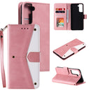 For Samsung Galaxy S21 FE Stitching Calf Texture Horizontal Flip Leather Case with Holder & Card Slots & Wallet(Rose Gold)