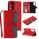For Samsung Galaxy S21 FE Stitching Calf Texture Horizontal Flip Leather Case with Holder & Card Slots & Wallet(Red)