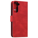 For Samsung Galaxy S21 FE Stitching Calf Texture Horizontal Flip Leather Case with Holder & Card Slots & Wallet(Red)