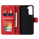For Samsung Galaxy S21 FE Stitching Calf Texture Horizontal Flip Leather Case with Holder & Card Slots & Wallet(Red)