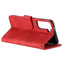 For Samsung Galaxy S21 FE Stitching Calf Texture Horizontal Flip Leather Case with Holder & Card Slots & Wallet(Red)