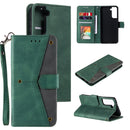 For Samsung Galaxy S21 FE Stitching Calf Texture Horizontal Flip Leather Case with Holder & Card Slots & Wallet(Green)