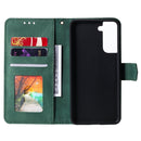 For Samsung Galaxy S21 FE Stitching Calf Texture Horizontal Flip Leather Case with Holder & Card Slots & Wallet(Green)