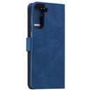 For Samsung Galaxy S21 FE Stitching Calf Texture Horizontal Flip Leather Case with Holder & Card Slots & Wallet(Dark Blue)