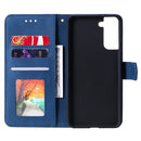 For Samsung Galaxy S21 FE Stitching Calf Texture Horizontal Flip Leather Case with Holder & Card Slots & Wallet(Dark Blue)