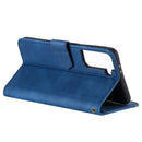 For Samsung Galaxy S21 FE Stitching Calf Texture Horizontal Flip Leather Case with Holder & Card Slots & Wallet(Dark Blue)
