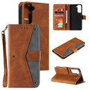 For Samsung Galaxy S21 FE Stitching Calf Texture Horizontal Flip Leather Case with Holder & Card Slots & Wallet(Brown)