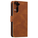 For Samsung Galaxy S21 FE Stitching Calf Texture Horizontal Flip Leather Case with Holder & Card Slots & Wallet(Brown)