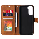 For Samsung Galaxy S21 FE Stitching Calf Texture Horizontal Flip Leather Case with Holder & Card Slots & Wallet(Brown)