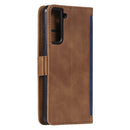 For Samsung Galaxy S21 FE Retro Splicing Horizontal Flip Leather Case with Card Slots & Holder & Wallet(Blue)