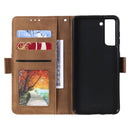 For Samsung Galaxy S21 FE Retro Splicing Horizontal Flip Leather Case with Card Slots & Holder & Wallet(Blue)