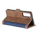 For Samsung Galaxy S21 FE Retro Splicing Horizontal Flip Leather Case with Card Slots & Holder & Wallet(Blue)