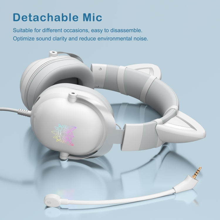 ONIKUMA X11 Cat Ear Design RGB LED Light Wired Gaming Headset with Mic (White)