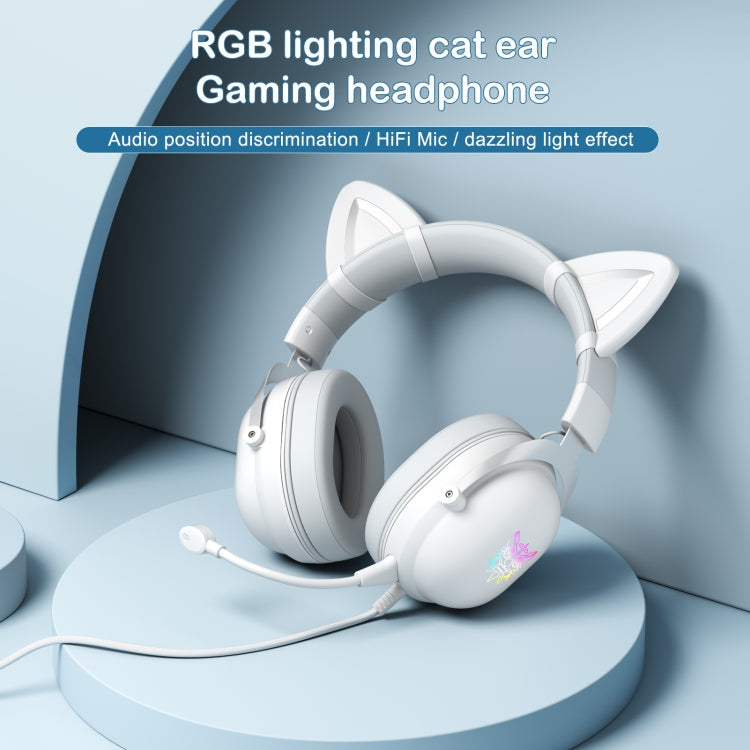 ONIKUMA X11 Cat Ear Design RGB LED Light Wired Gaming Headset with Mic (White)