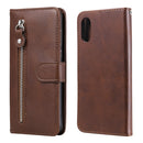 For Samsung Galaxy A02 / M02 (EU Version) Fashion Calf Texture Zipper Horizontal Flip Leather Case with Stand & Card Slots & Wallet(Brown)