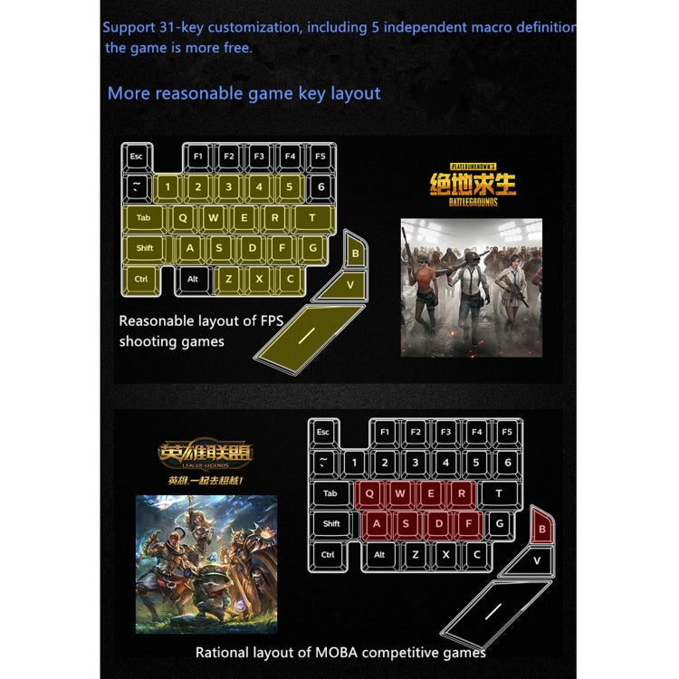 AULA K2 38 Keys 7 Colors Breathing Light One-hand Wired Gaming Keyboard(Black)