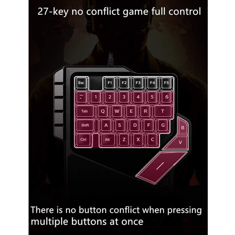 AULA K2 38 Keys 7 Colors Breathing Light One-hand Wired Gaming Keyboard(Black)