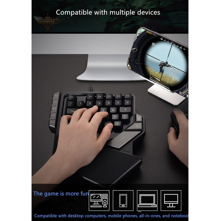 AULA K2 38 Keys 7 Colors Breathing Light One-hand Wired Gaming Keyboard(Black)