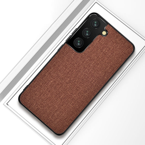 For Samsung Galaxy S21 FE Shockproof Cloth Texture PC + TPU Protective Case(Brown)