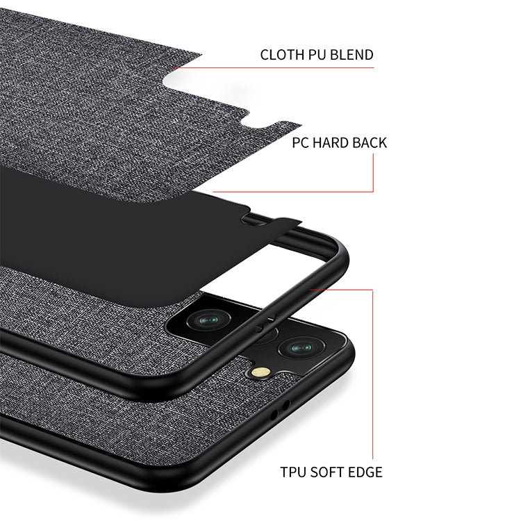 For Samsung Galaxy S21 FE Shockproof Cloth Texture PC + TPU Protective Case(Style Blue)