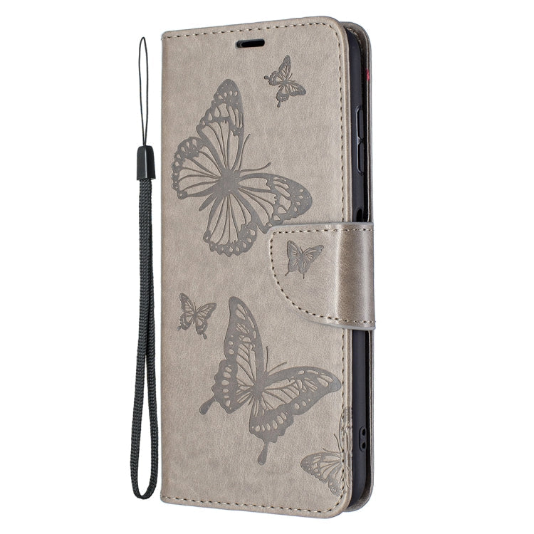For Nokia G20 / G10 Embossing Two Butterflies Pattern Horizontal Flip PU Leather Case with Holder & Card Slot & Wallet & Lanyard(Grey)