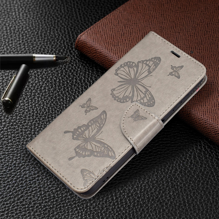 For Nokia G20 / G10 Embossing Two Butterflies Pattern Horizontal Flip PU Leather Case with Holder & Card Slot & Wallet & Lanyard(Grey)