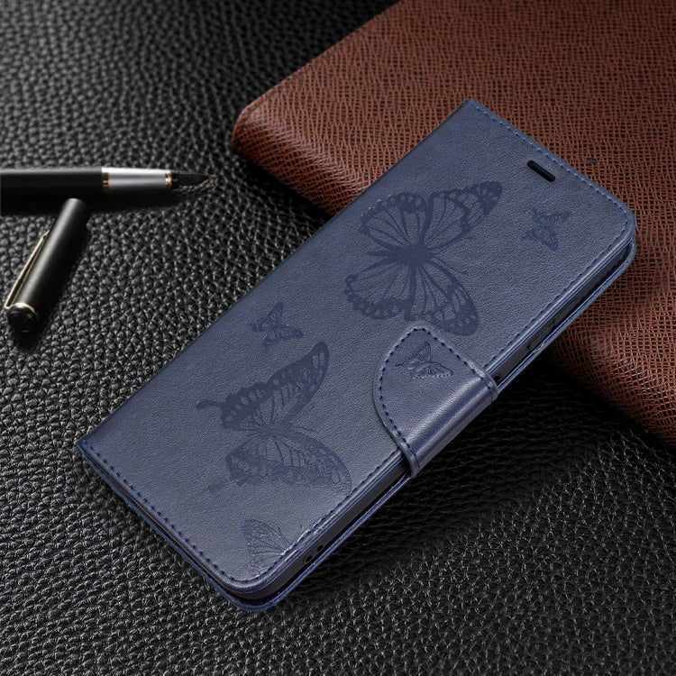 For Nokia G20 / G10 Embossing Two Butterflies Pattern Horizontal Flip PU Leather Case with Holder & Card Slot & Wallet & Lanyard(Dark Blue)