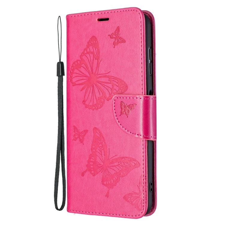 For Nokia G20 / G10 Embossing Two Butterflies Pattern Horizontal Flip PU Leather Case with Holder & Card Slot & Wallet & Lanyard(Rose Red)