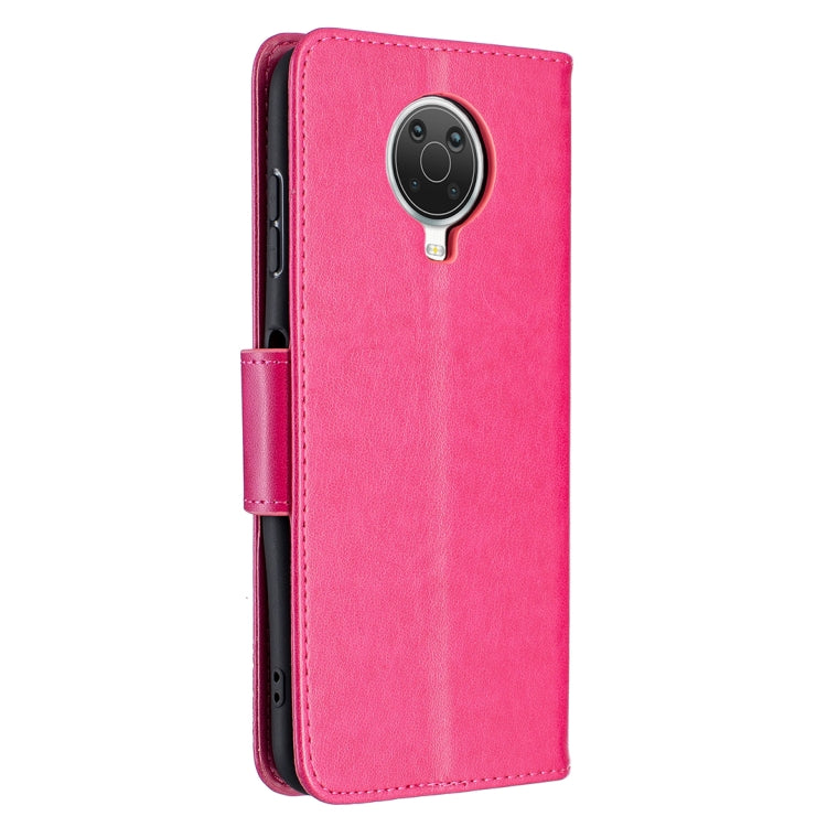 For Nokia G20 / G10 Embossing Two Butterflies Pattern Horizontal Flip PU Leather Case with Holder & Card Slot & Wallet & Lanyard(Rose Red)