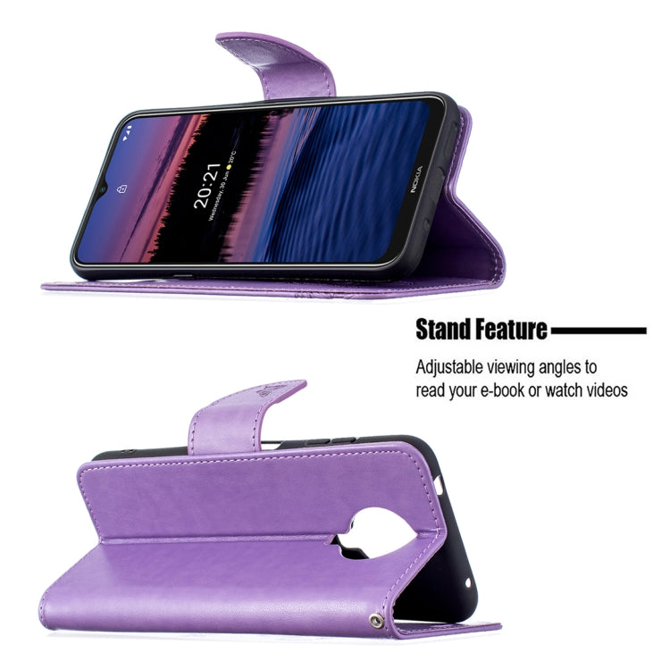 For Nokia G20 / G10 Embossing Two Butterflies Pattern Horizontal Flip PU Leather Case with Holder & Card Slot & Wallet & Lanyard(Purple)