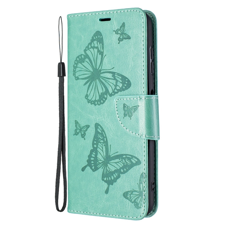 For Nokia G20 / G10 Embossing Two Butterflies Pattern Horizontal Flip PU Leather Case with Holder & Card Slot & Wallet & Lanyard(Green)