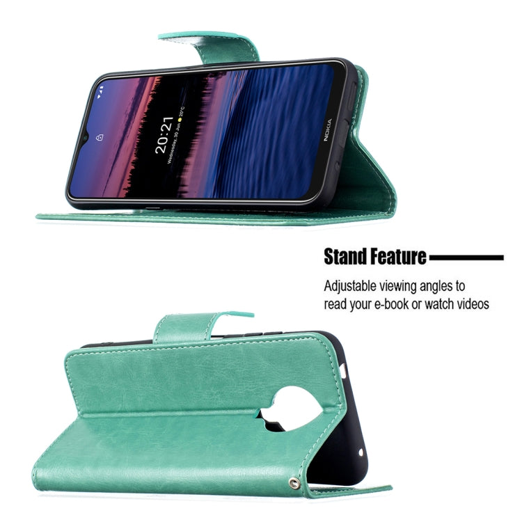 For Nokia G20 / G10 Embossing Two Butterflies Pattern Horizontal Flip PU Leather Case with Holder & Card Slot & Wallet & Lanyard(Green)