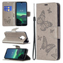 For Nokia 1.4 Embossing Two Butterflies Pattern Horizontal Flip PU Leather Case with Holder & Card Slot & Wallet & Lanyard(Grey)