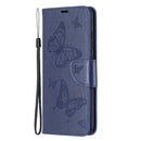 For Nokia 1.4 Embossing Two Butterflies Pattern Horizontal Flip PU Leather Case with Holder & Card Slot & Wallet & Lanyard(Dark Blue)