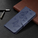 For Nokia 1.4 Embossing Two Butterflies Pattern Horizontal Flip PU Leather Case with Holder & Card Slot & Wallet & Lanyard(Dark Blue)