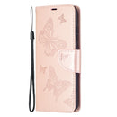 For Nokia 1.4 Embossing Two Butterflies Pattern Horizontal Flip PU Leather Case with Holder & Card Slot & Wallet & Lanyard(Rose Gold)
