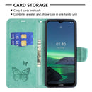 For Nokia 1.4 Embossing Two Butterflies Pattern Horizontal Flip PU Leather Case with Holder & Card Slot & Wallet & Lanyard(Green)