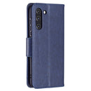For Samsung Galaxy S21 FE Embossing Two Butterflies Pattern Horizontal Flip PU Leather Case with Holder & Card Slot & Wallet & Lanyard(Dark Blue)