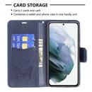 For Samsung Galaxy S21 FE Embossing Two Butterflies Pattern Horizontal Flip PU Leather Case with Holder & Card Slot & Wallet & Lanyard(Dark Blue)