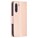 For Samsung Galaxy S21 FE Embossing Two Butterflies Pattern Horizontal Flip PU Leather Case with Holder & Card Slot & Wallet & Lanyard(Rose Gold)