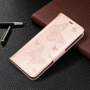 For Samsung Galaxy S21 FE Embossing Two Butterflies Pattern Horizontal Flip PU Leather Case with Holder & Card Slot & Wallet & Lanyard(Rose Gold)