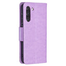 For Samsung Galaxy S21 FE Embossing Two Butterflies Pattern Horizontal Flip PU Leather Case with Holder & Card Slot & Wallet & Lanyard(Purple)