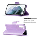 For Samsung Galaxy S21 FE Embossing Two Butterflies Pattern Horizontal Flip PU Leather Case with Holder & Card Slot & Wallet & Lanyard(Purple)