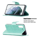 For Samsung Galaxy S21 FE Embossing Two Butterflies Pattern Horizontal Flip PU Leather Case with Holder & Card Slot & Wallet & Lanyard(Green)