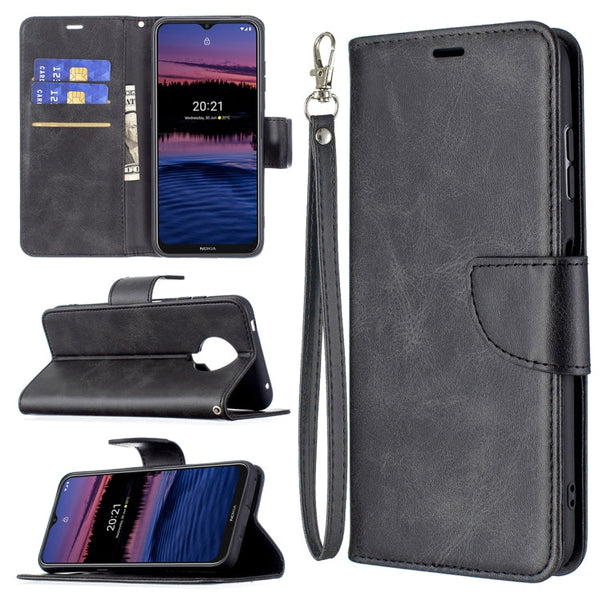 For Nokia G20 / G10 Retro Lambskin Texture Pure Color Horizontal Flip PU Leather Case with Holder & Card Slots & Wallet & Lanyard(Black)