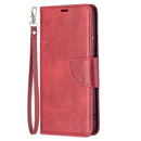 For Samsung Galaxy S21 FE Retro Lambskin Texture Pure Color Horizontal Flip PU Leather Case with Holder & Card Slots & Wallet & Lanyard(Red)