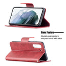 For Samsung Galaxy S21 FE Retro Lambskin Texture Pure Color Horizontal Flip PU Leather Case with Holder & Card Slots & Wallet & Lanyard(Red)