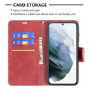 For Samsung Galaxy S21 FE Retro Lambskin Texture Pure Color Horizontal Flip PU Leather Case with Holder & Card Slots & Wallet & Lanyard(Red)